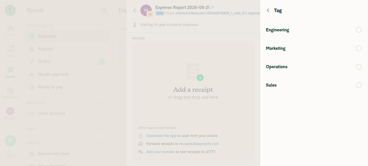 Tag picker showing all 4 workspace tags before selection