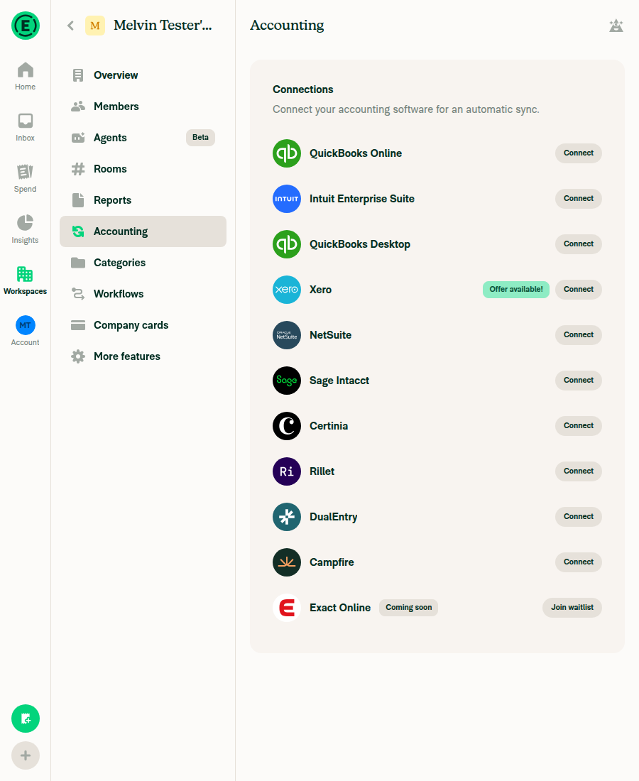 Accounting Connections at 900px width including Exact Online waitlist card
