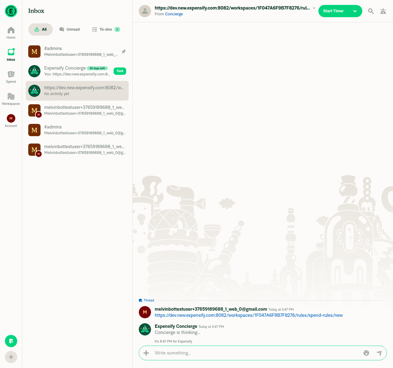 Chat message with link to spend-rules/new route
