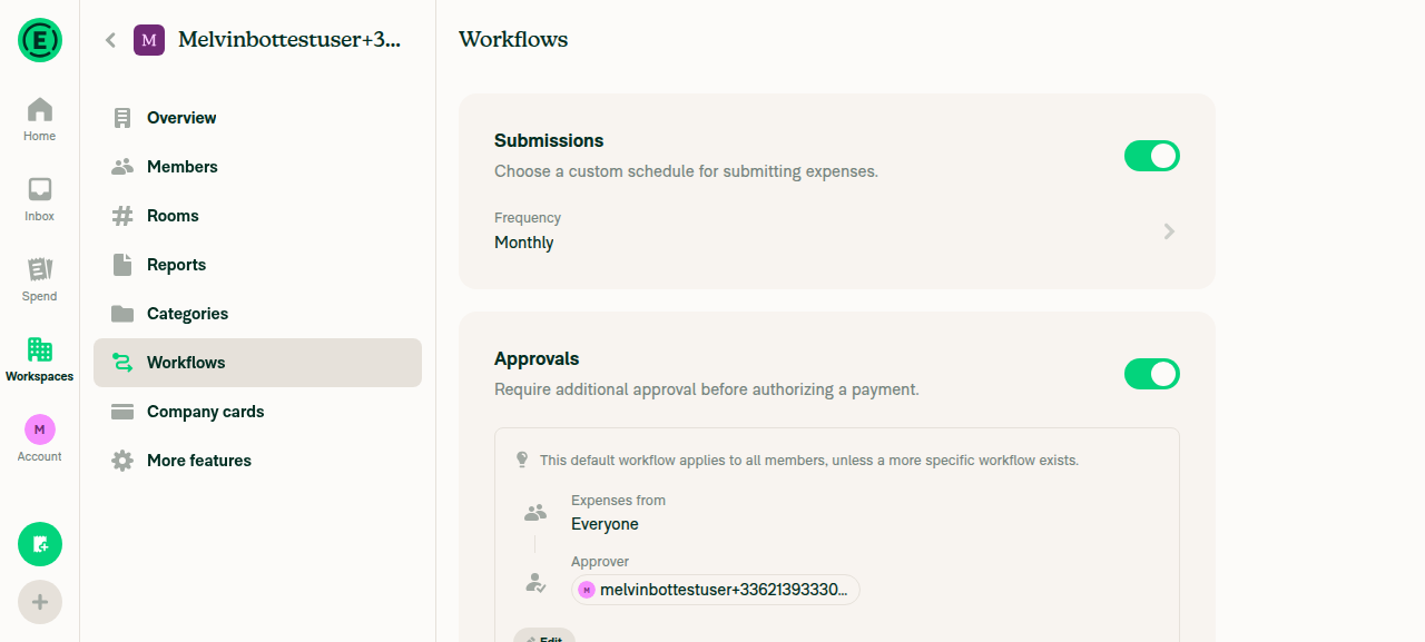 Workflows page showing Frequency: Monthly with Date of month set to 2nd
