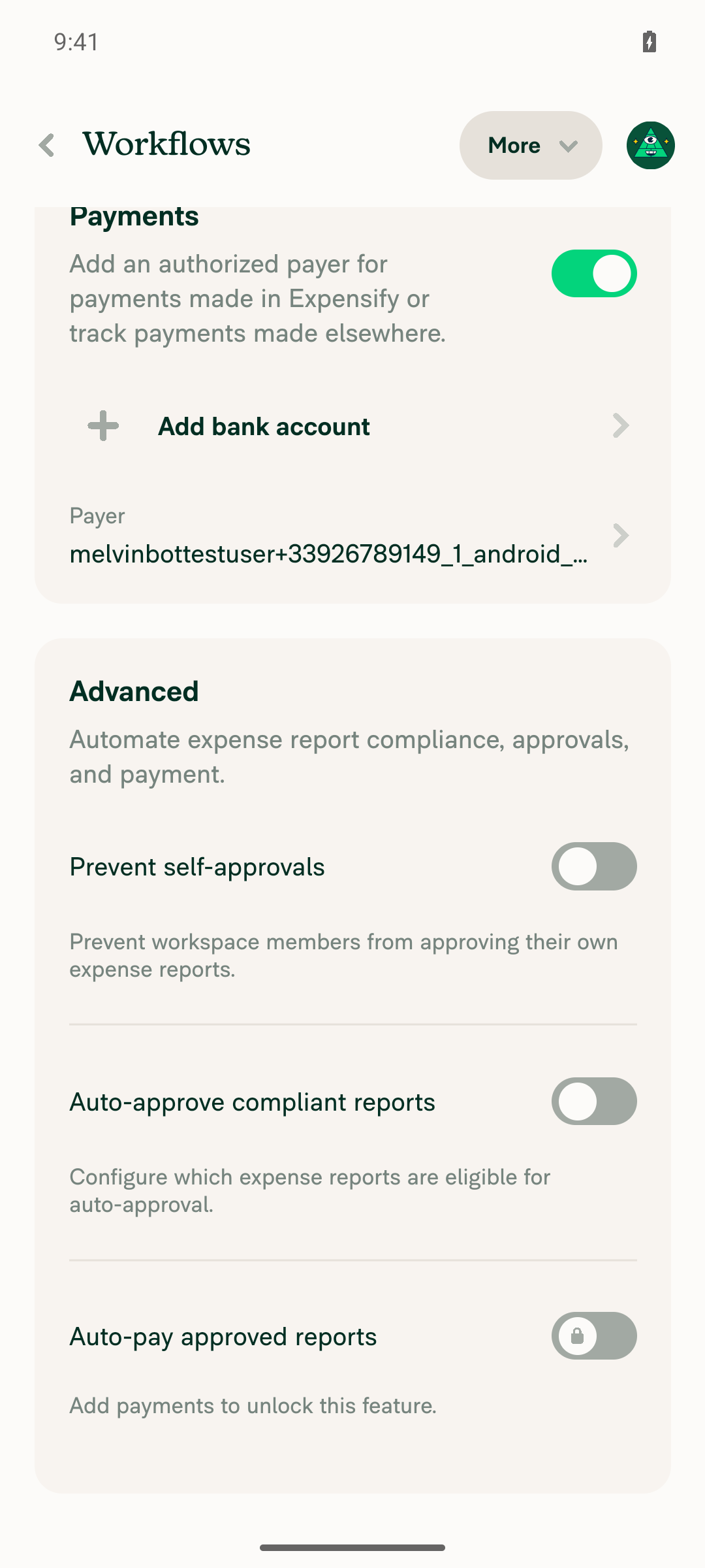 Workflow row showing +2 more chip under Expenses from