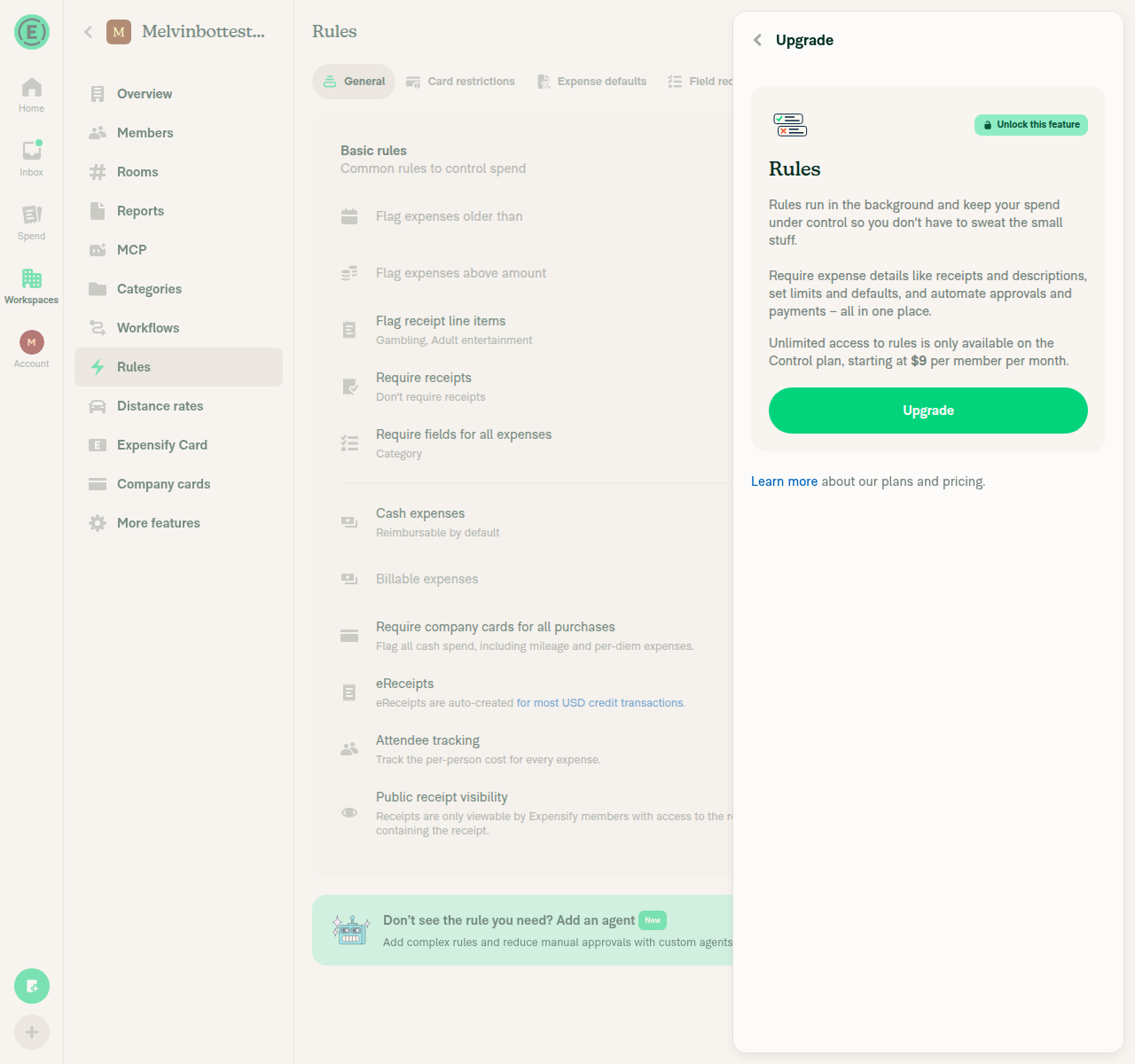 Spend rule form redirects to Control upgrade page