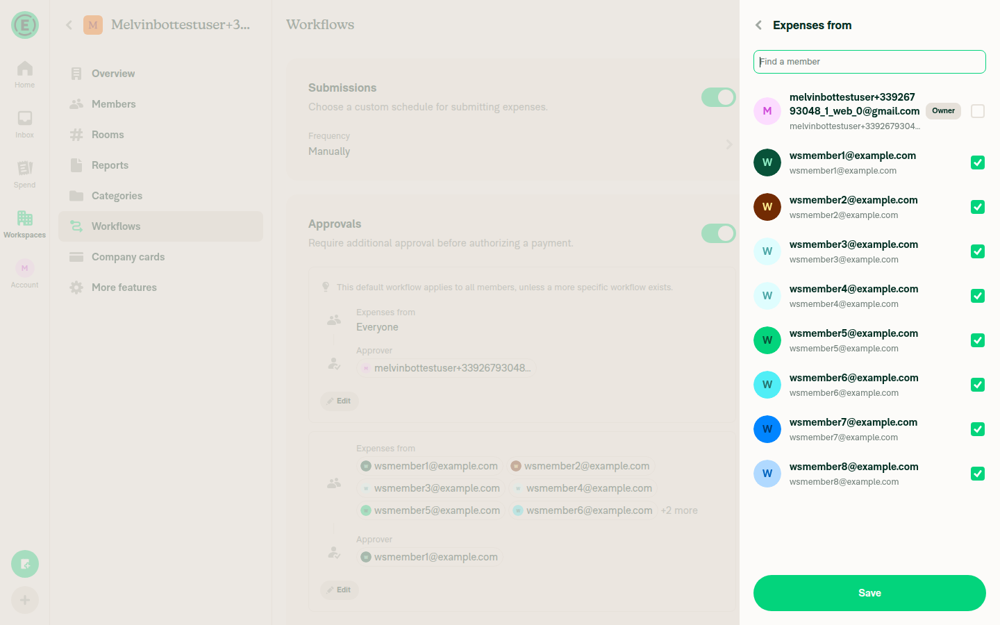 Expenses from member picker opened via +N more chip