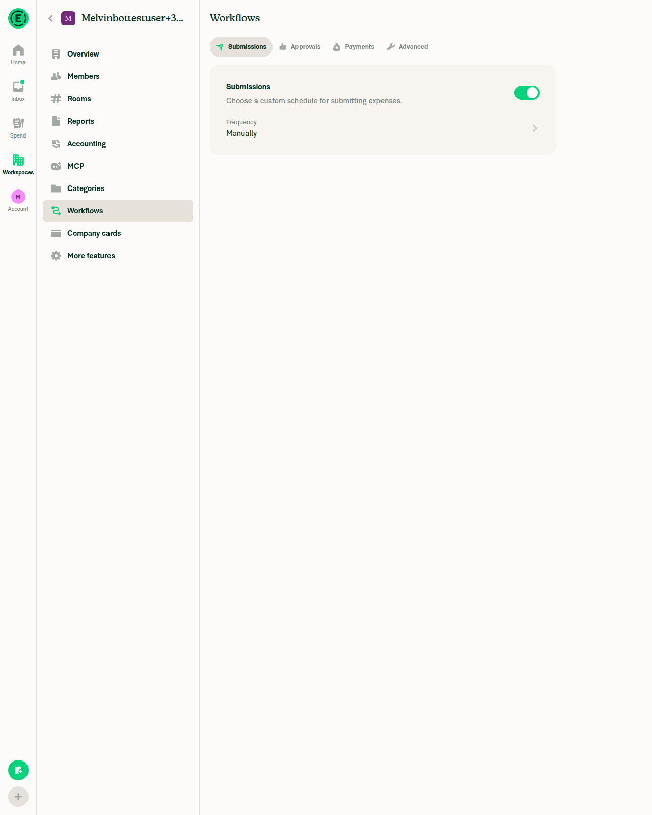 Workflows tab reached, Submissions sub-tab shown