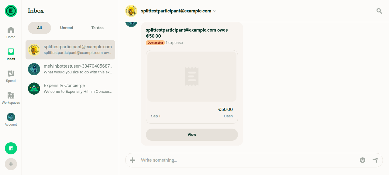 Split expense submitted successfully