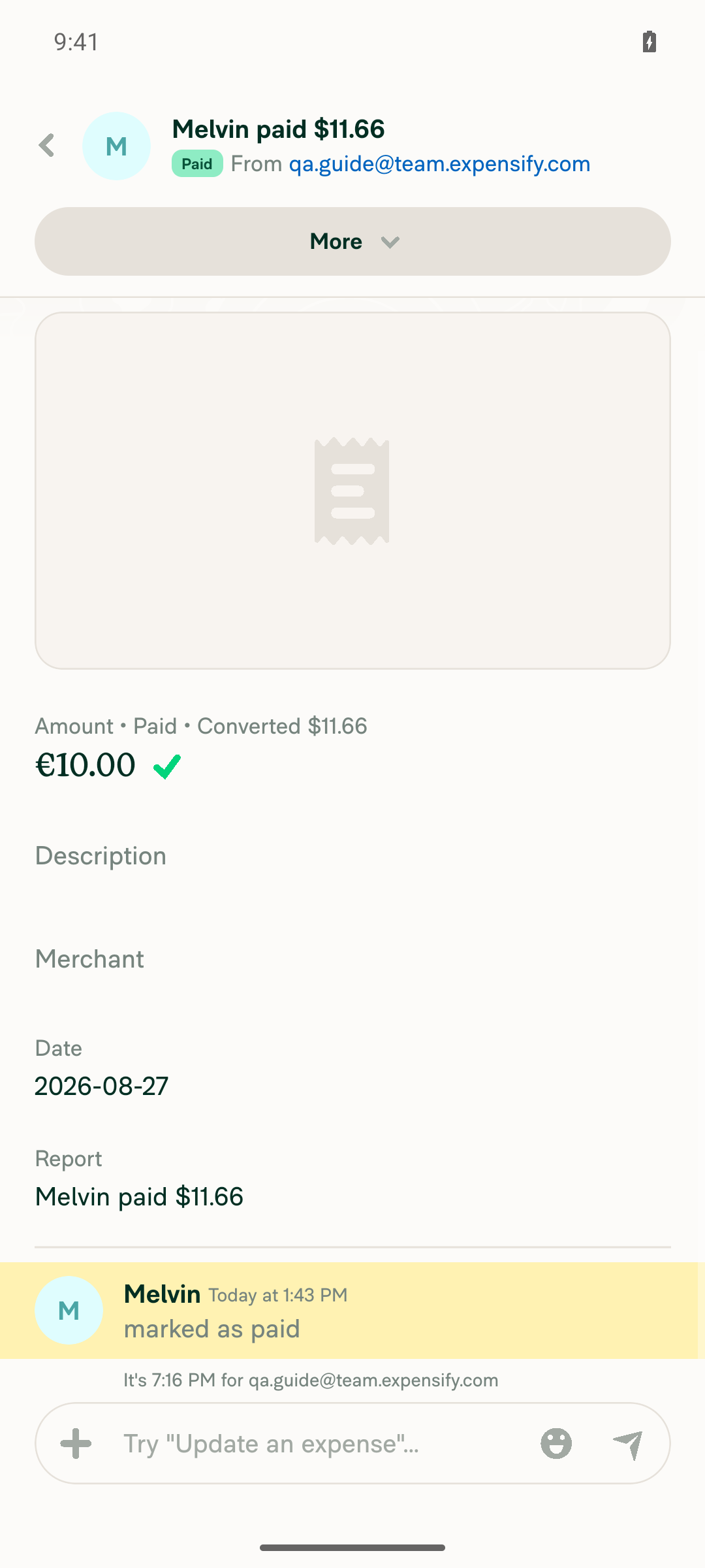 The actual expense report reached via the in-thread paid link