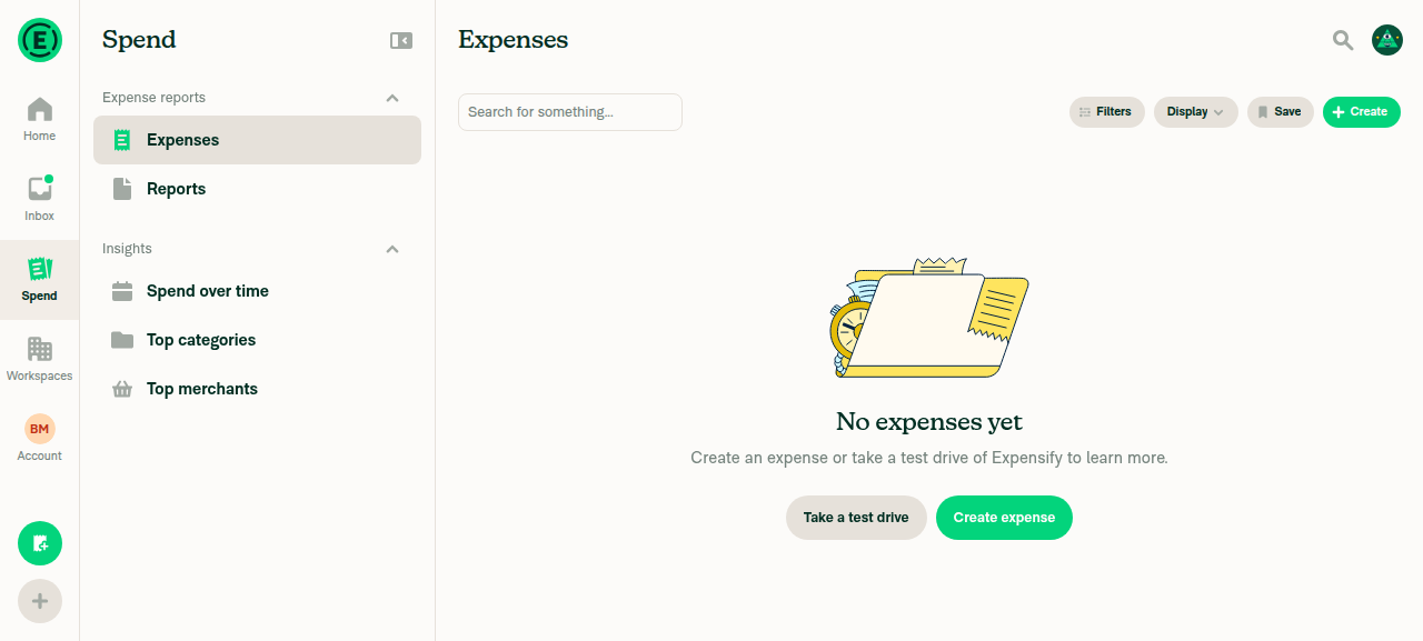Search page opened from left-hand navigation