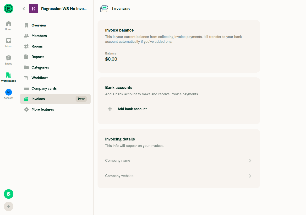 Duplicate's Invoicing details — company name/website and bank accounts correctly NOT copied