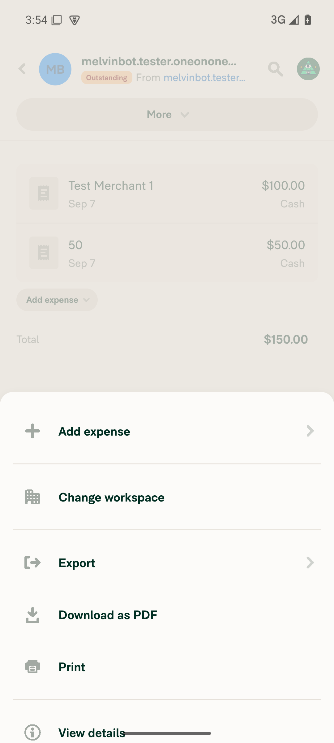 App frozen on the More menu ~1 minute after tapping Change workspace