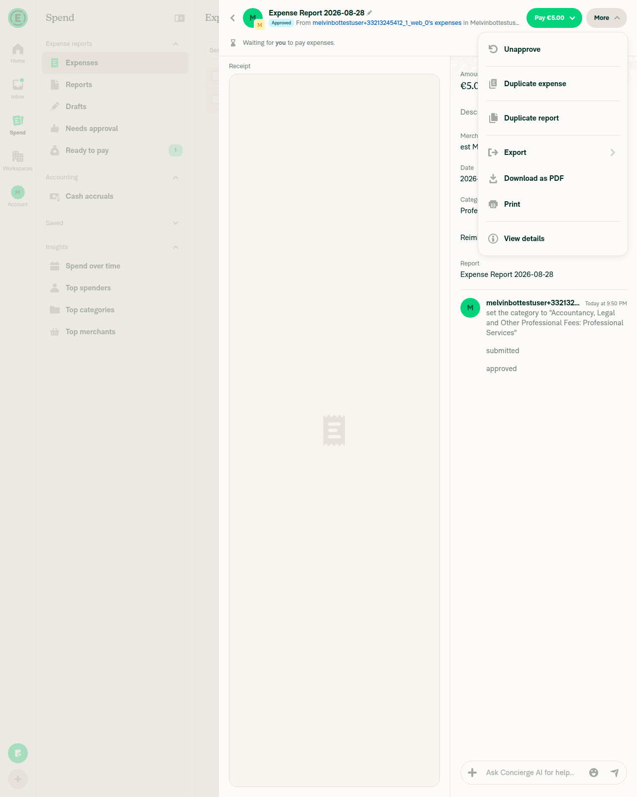 Report More menu (Approved) showing 'Unapprove'