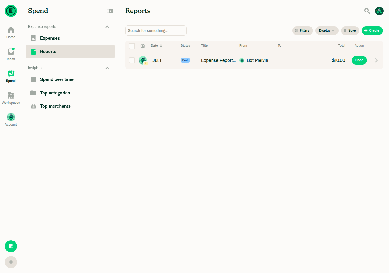 Reports search results showing report rows (no group-by)