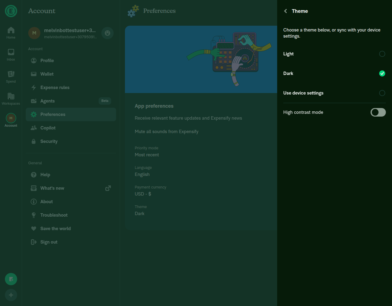Theme radio list — exactly one option selected