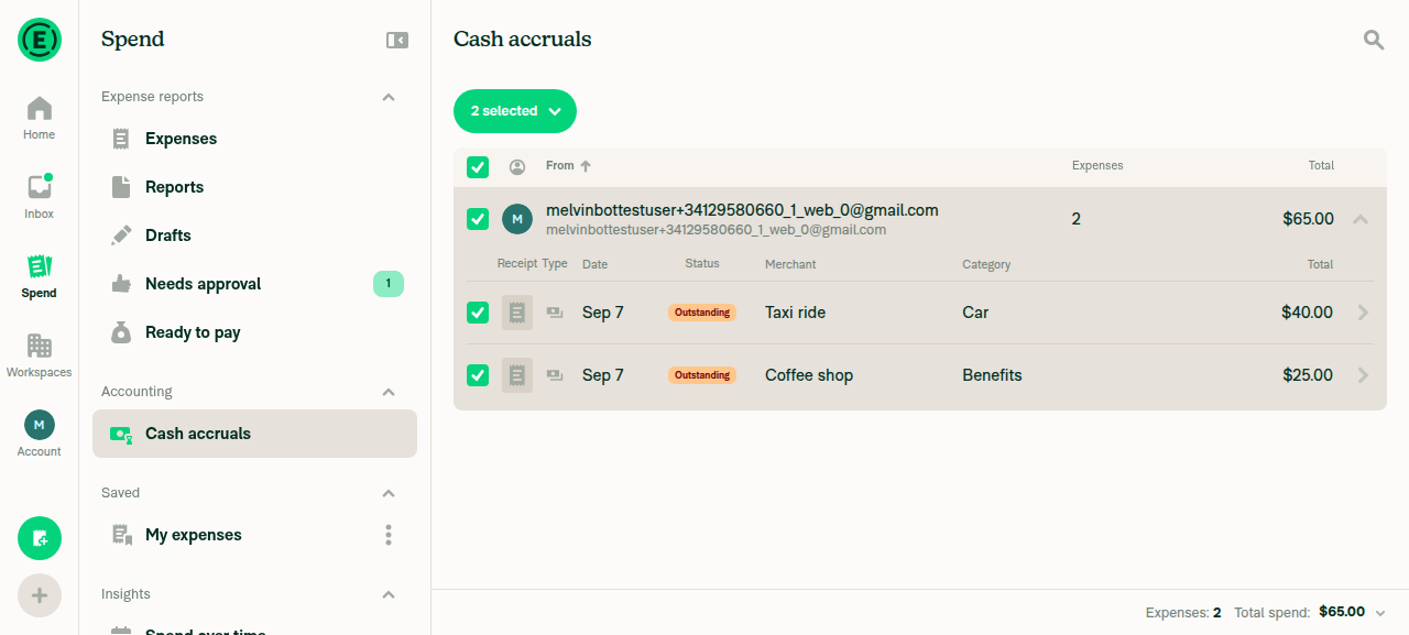 Group row checked, header shows '2 selected'