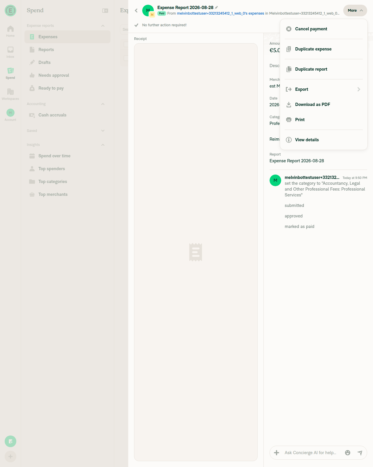 Report More menu (Paid) showing 'Cancel payment'