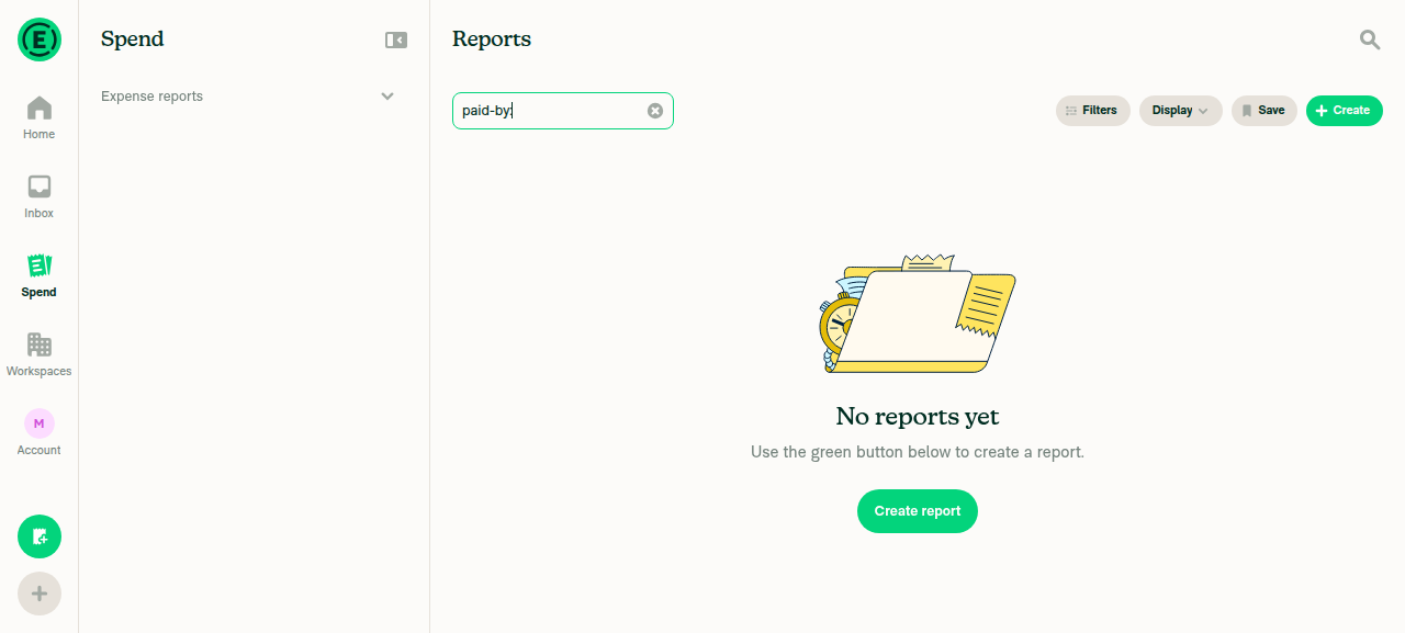 paid-by: typed and accepted in the Reports search bar