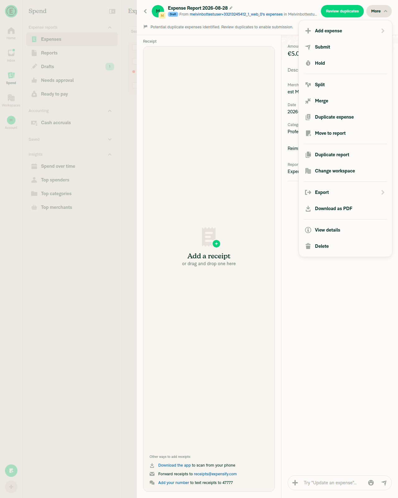 Report More menu showing 'Change workspace'