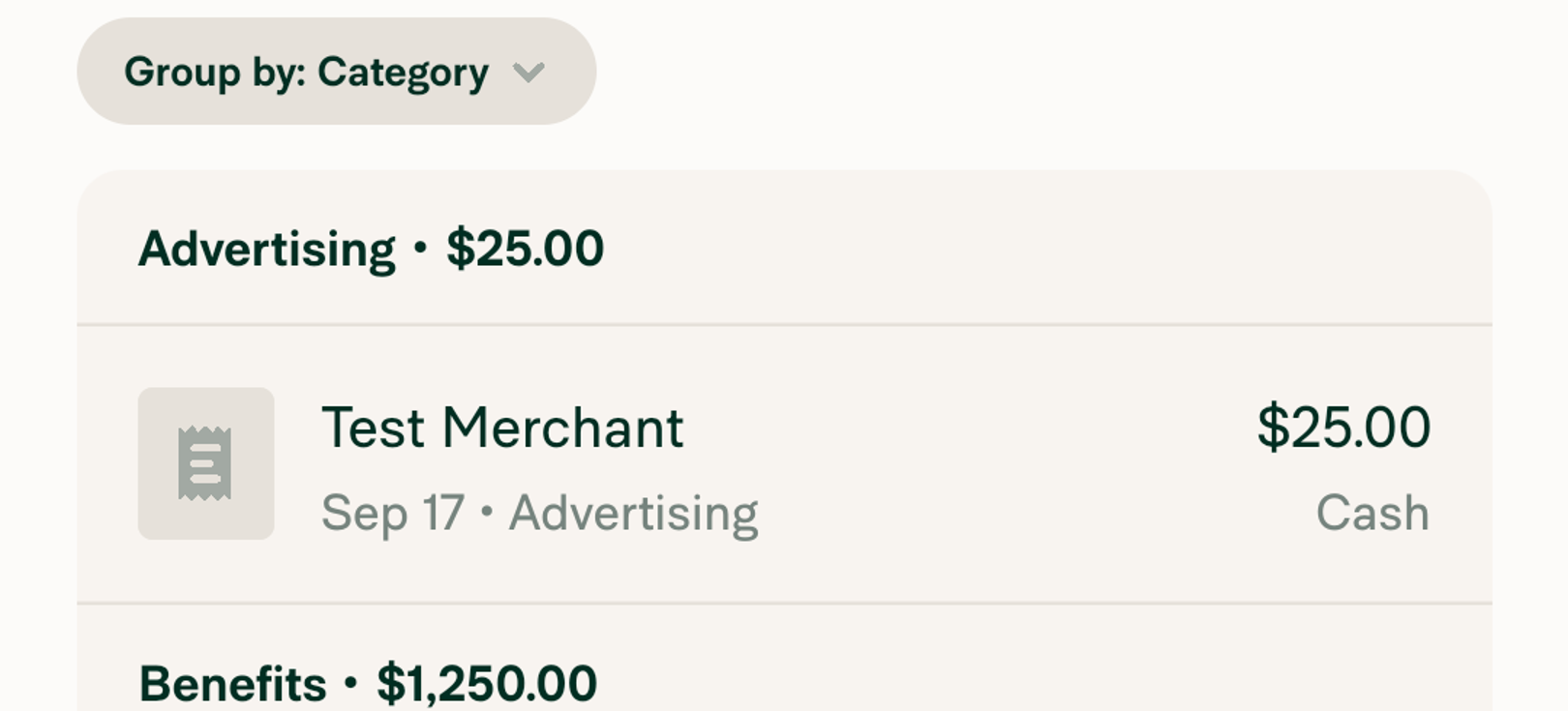 Zoomed rounded top corners of transaction list