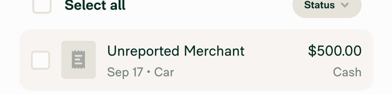 Zoomed rounded corners of unreported expense row