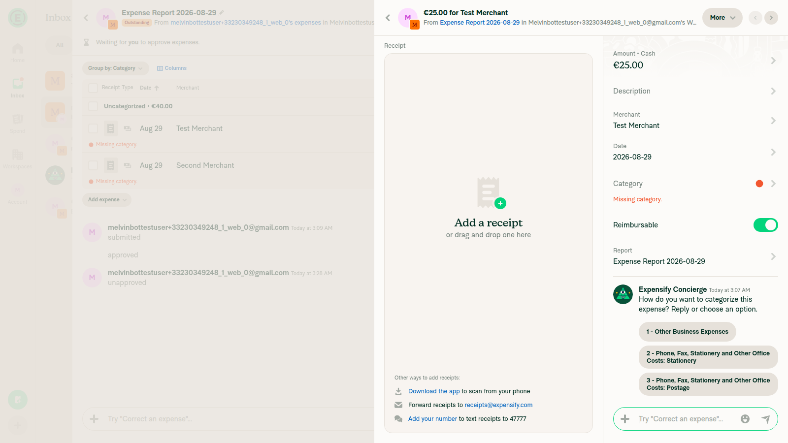 With 2 expenses, clicking one opens its own transaction thread (no redirect)