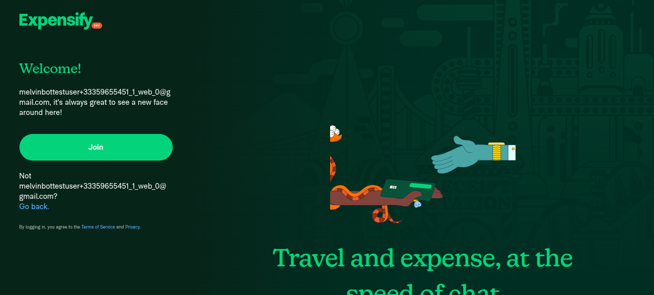 CI prestart ended at the Welcome/Join sign-up screen, short of Home