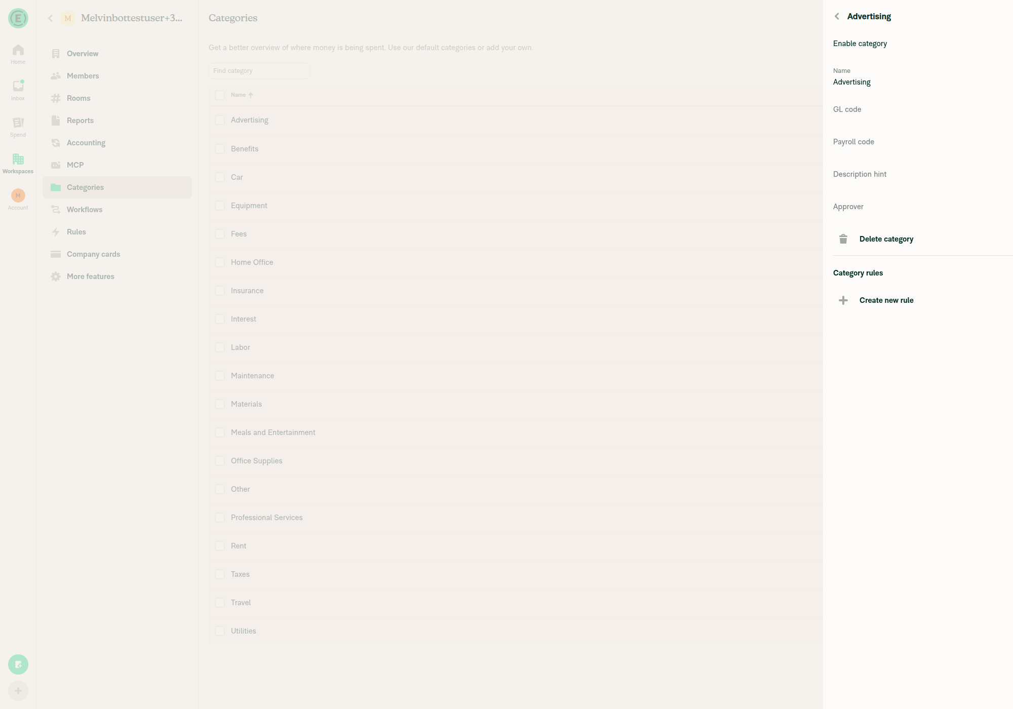 Category settings page showing the Description hint menu item