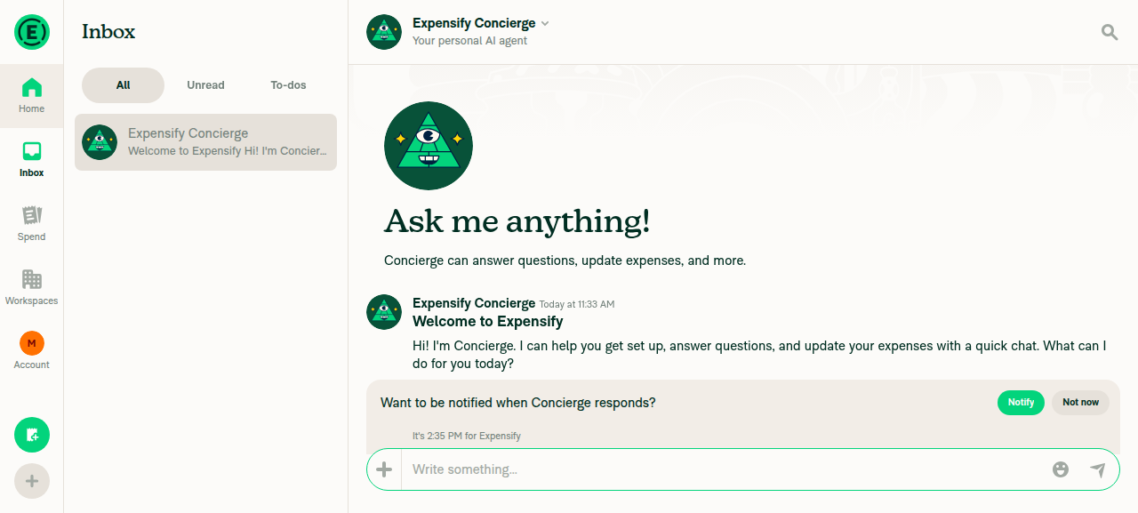 Concierge chat open with header title showing Concierge