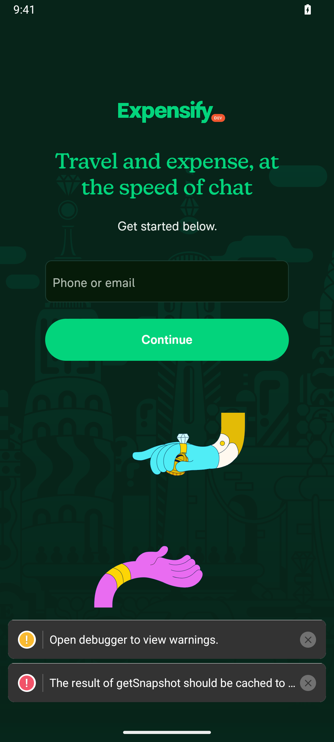 debug 01 sign-in button still reads Continue after metro reload