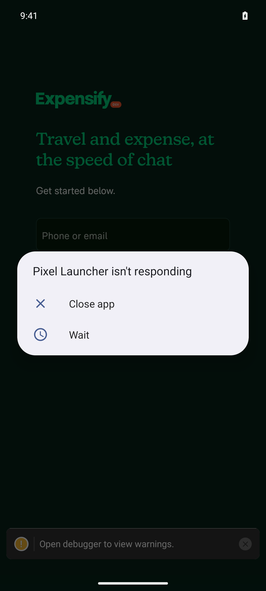 debug 01 launcher ANR over SignIn with warnings toast