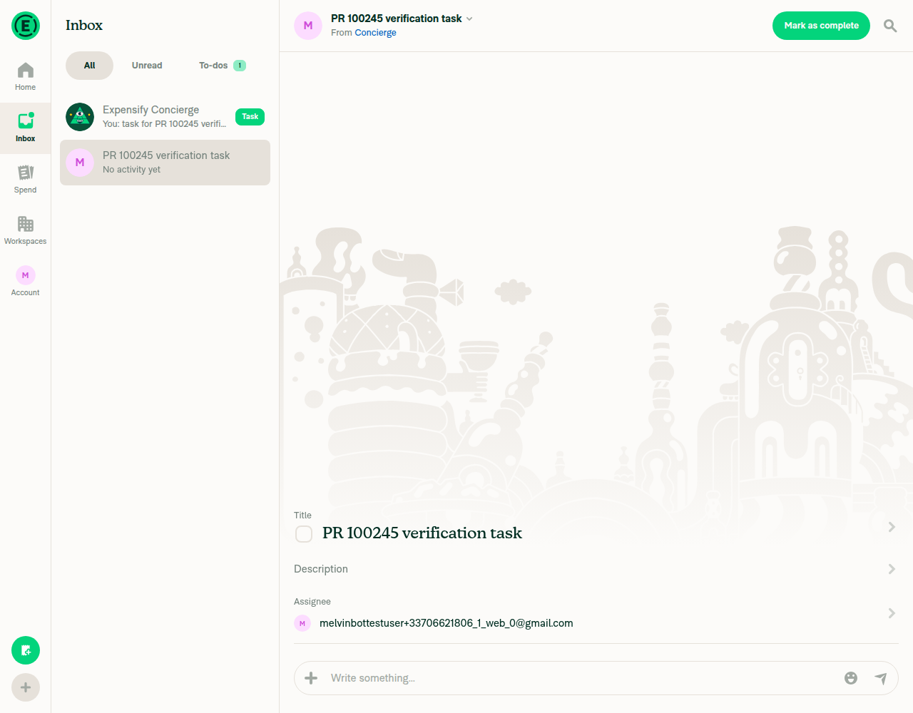 Task details page showing Title, Description, Assignee rows with arrows
