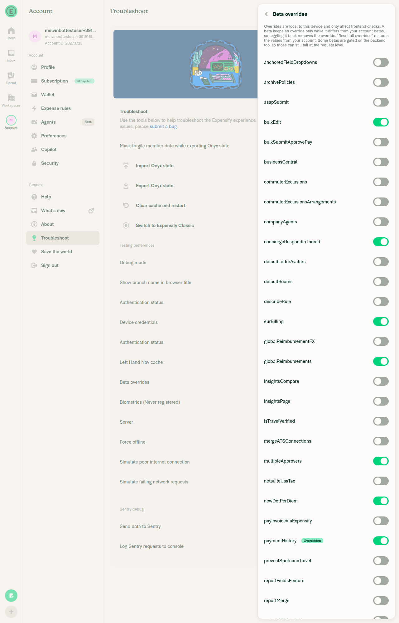 Troubleshoot: paymentHistory beta override enabled