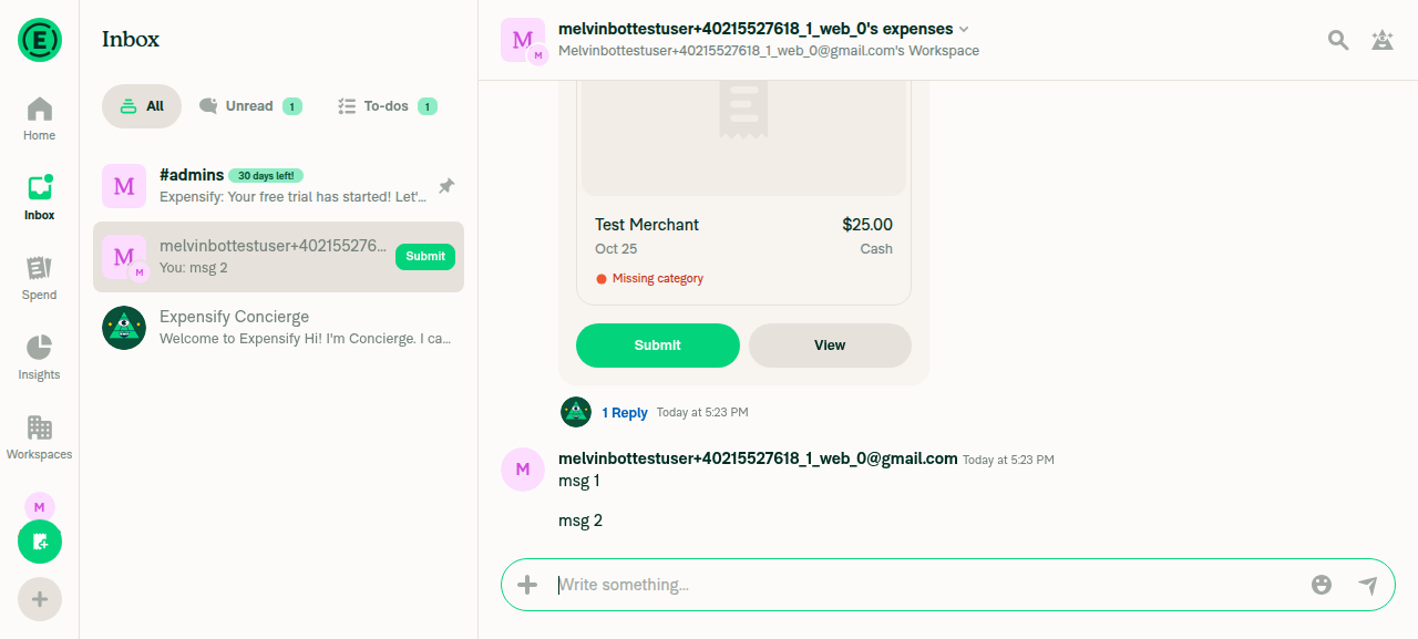 Two messages sent, preview visible, no pill