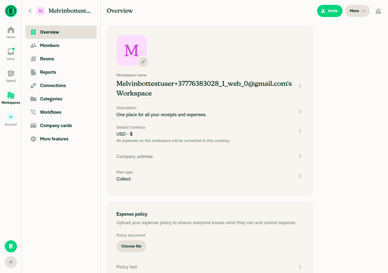 Workspace menu, beta on, single Connections item