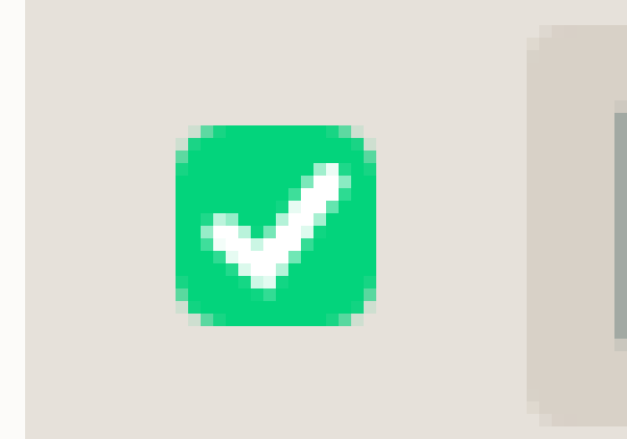 14x zoom of checked row checkbox, checkmark fits inside 16x16 box without overflow