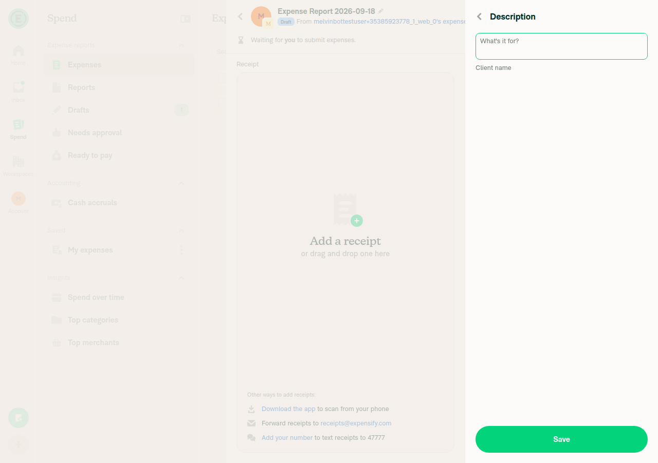 Dedicated Description page showing the Client name hint below the input