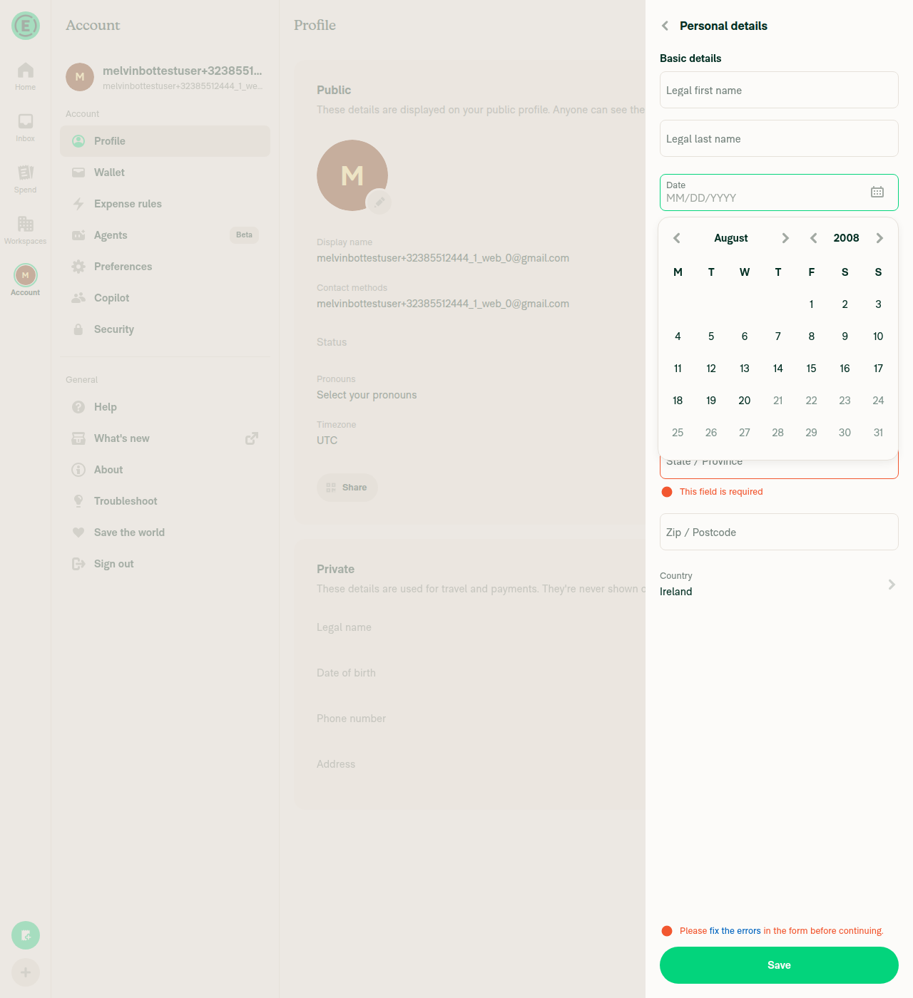 DOB calendar English header and alignment correct