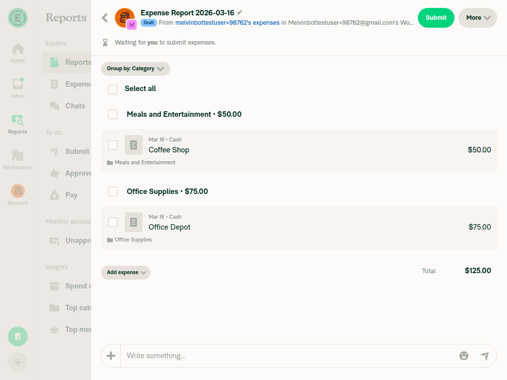 Expense report at 1024px - More button with 20px right spacing