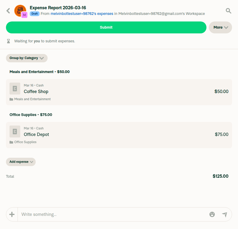 Expense report at 800px - More button with 20px right spacing
