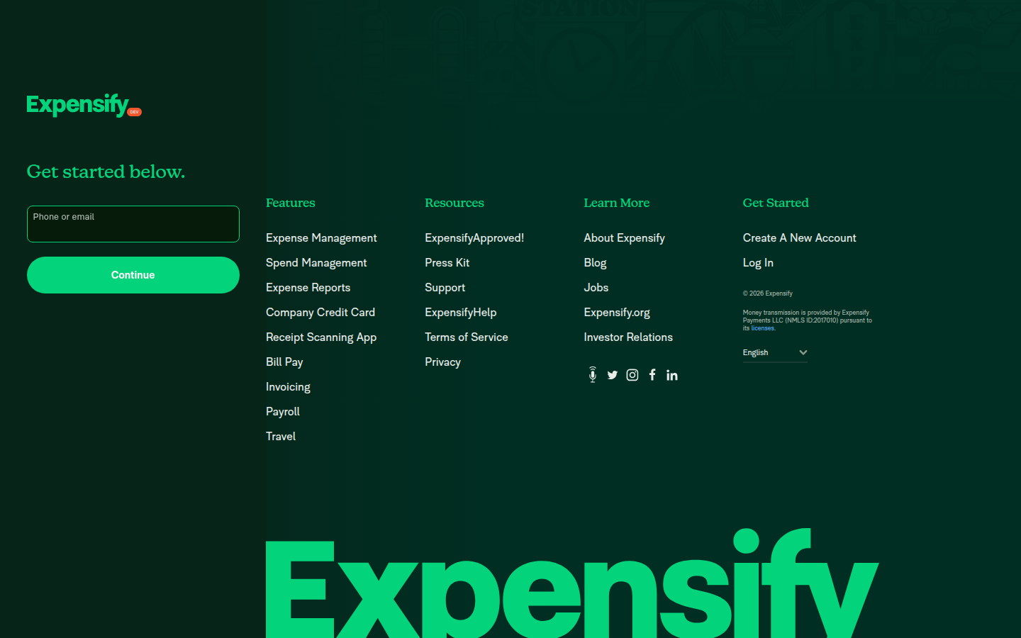 Sign-in page footer showing all four H2 footer headings