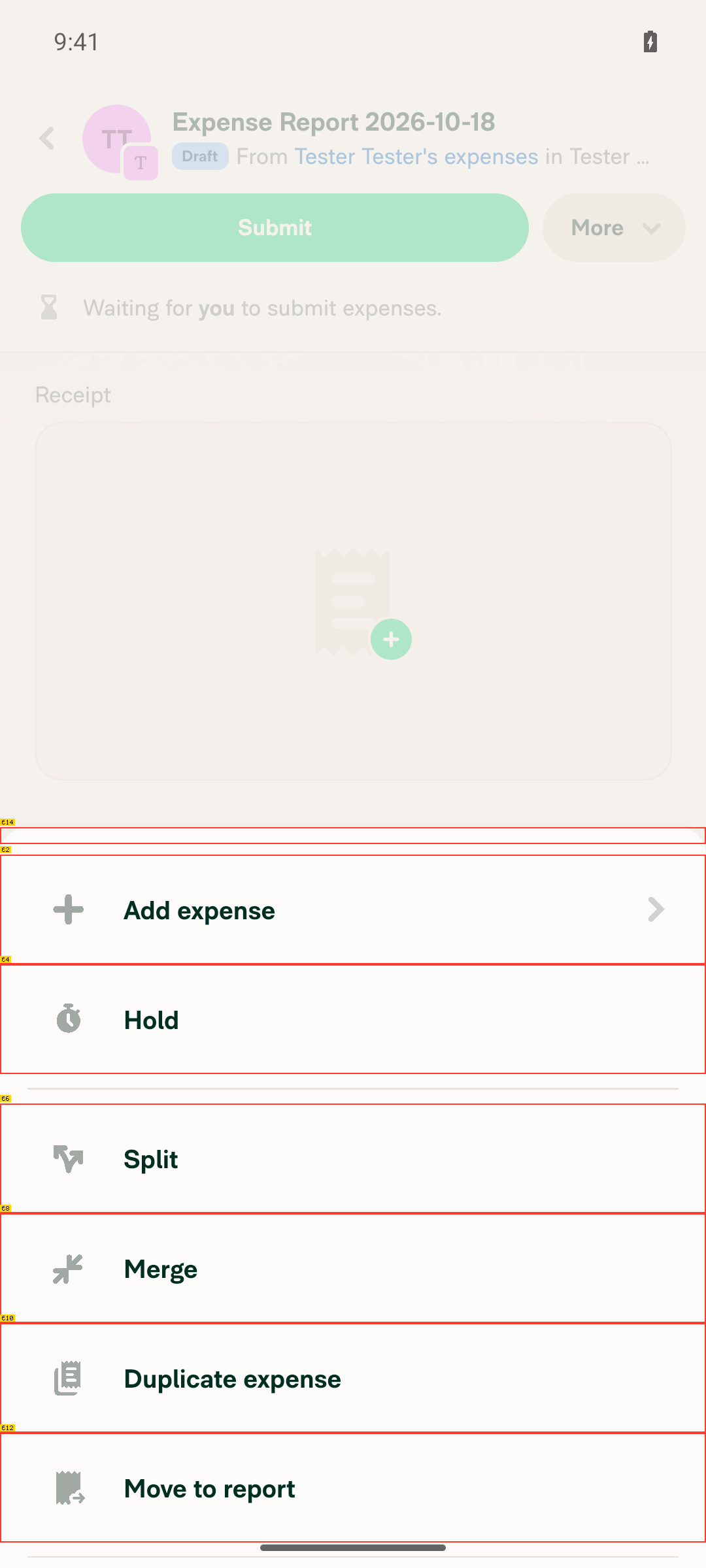 Expense More menu that stopped responding