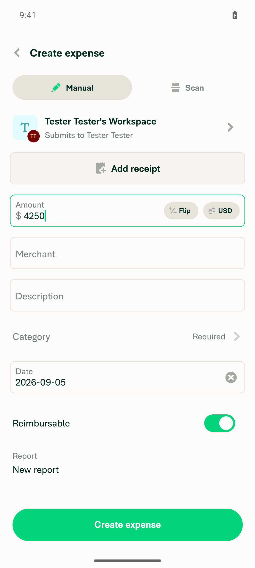 Amount input with value entered: $ 4250 prefix and value share size and baseline
