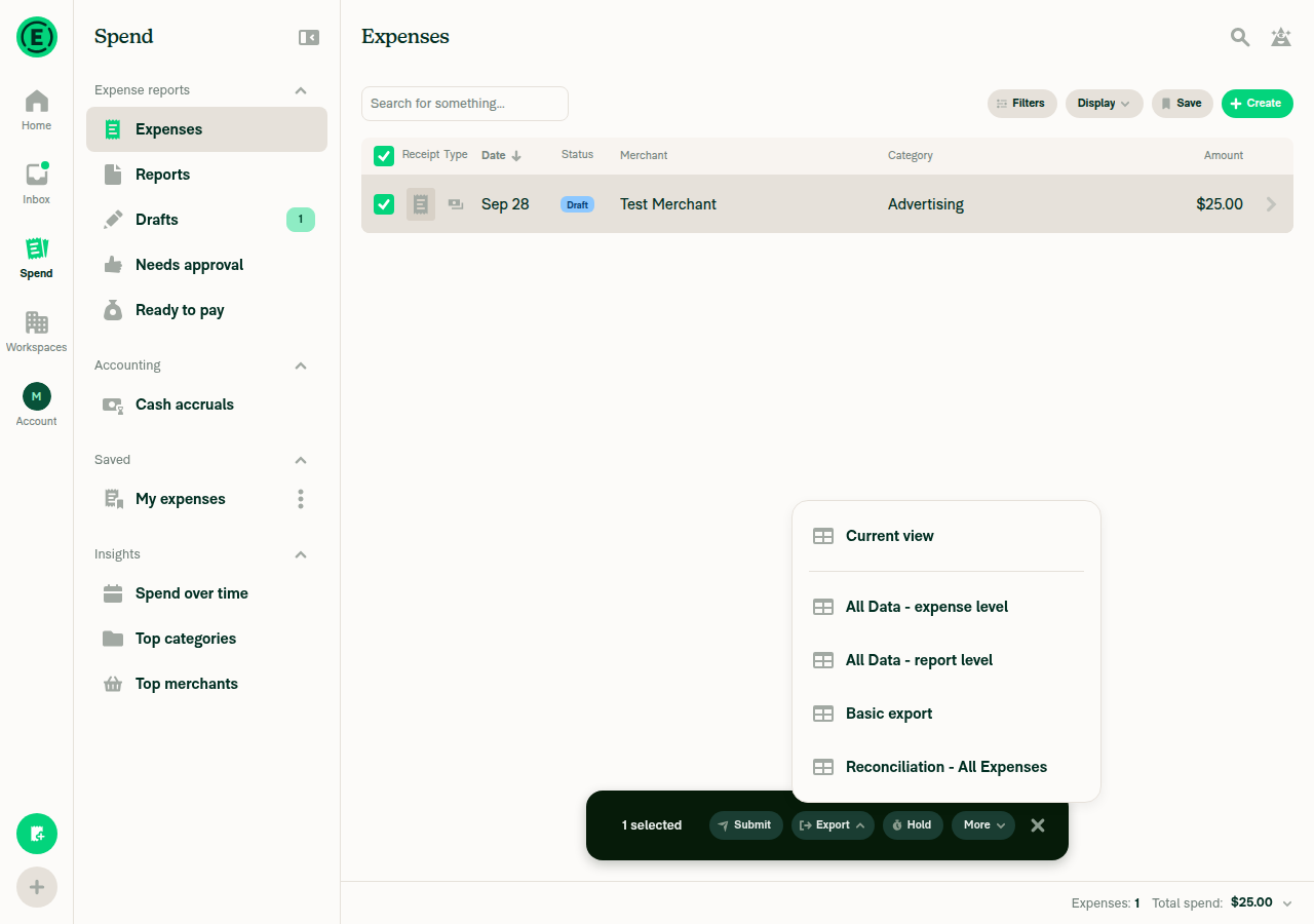 Export menu on an ungrouped selection showing all 5 templates
