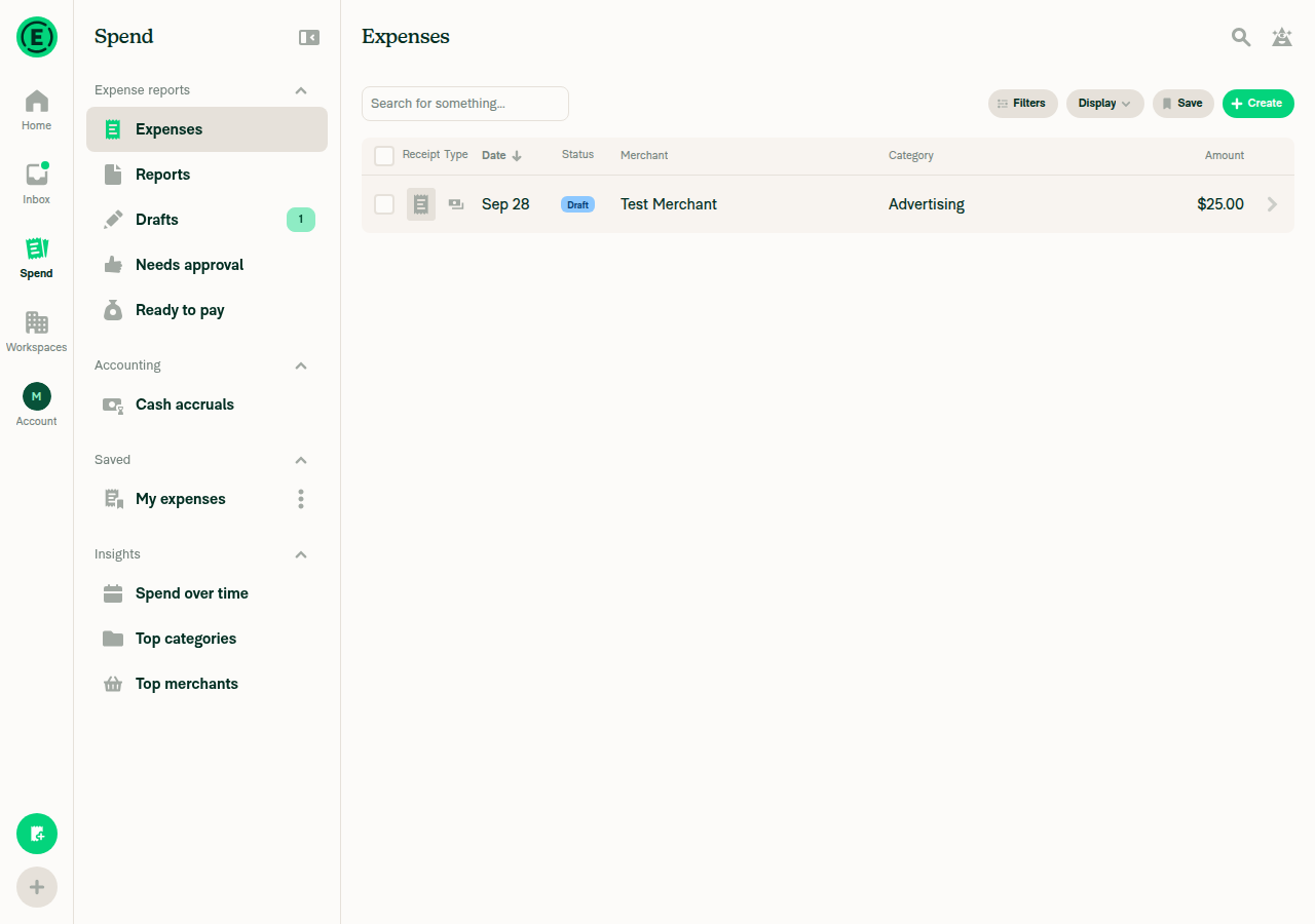 Ungrouped Expenses list with the manual expense
